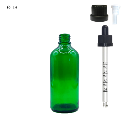 Pharmaceutical glass vial F18 Green 100 ml