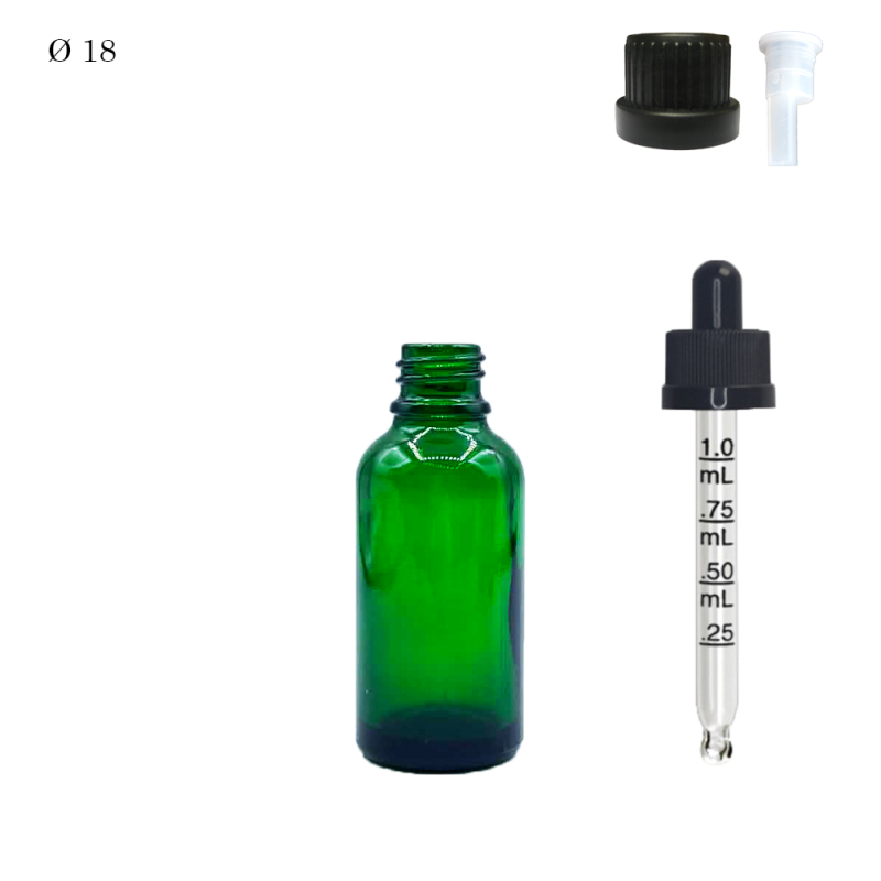 Pharmaceutical glass vial F18 Green 30 ml